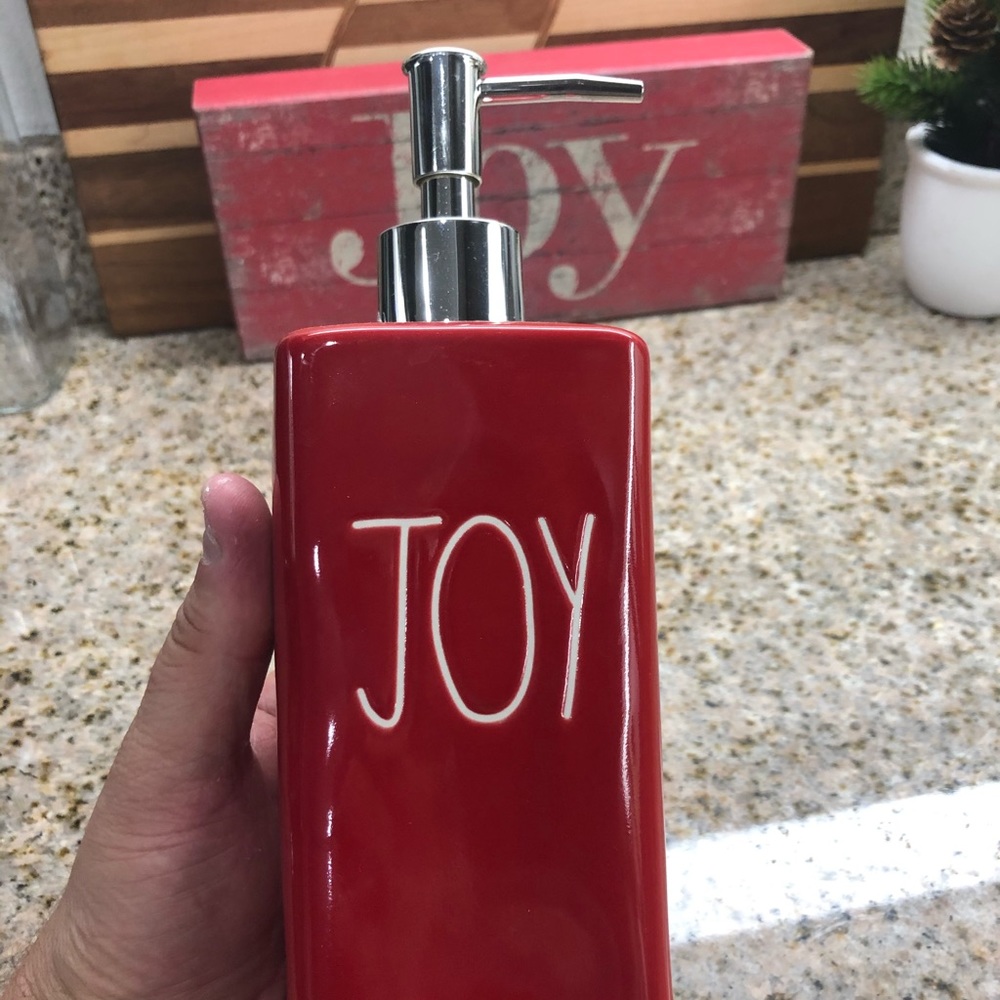 🌲 Rae Dunn Red JOY Large Soap Dispenser Pump NEW